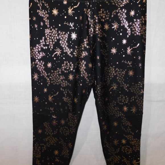 ASKYA Womens S Black Gold Constellations Space Activewear Leggings Cropped - Picture 7 of 16